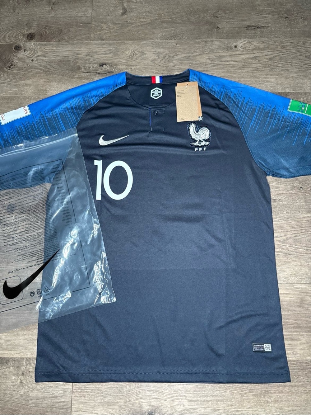 Nike SIZE L France Men’s #10 Navy and Blue Soccer Jersey